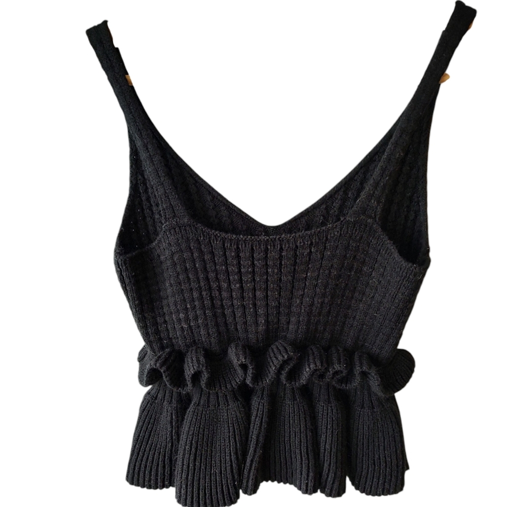 Amazon Sweaty Rocks Black Waffle Ruffle Hem Peplum Cropped Knit Tank Top Size M - Picture 7 of 9